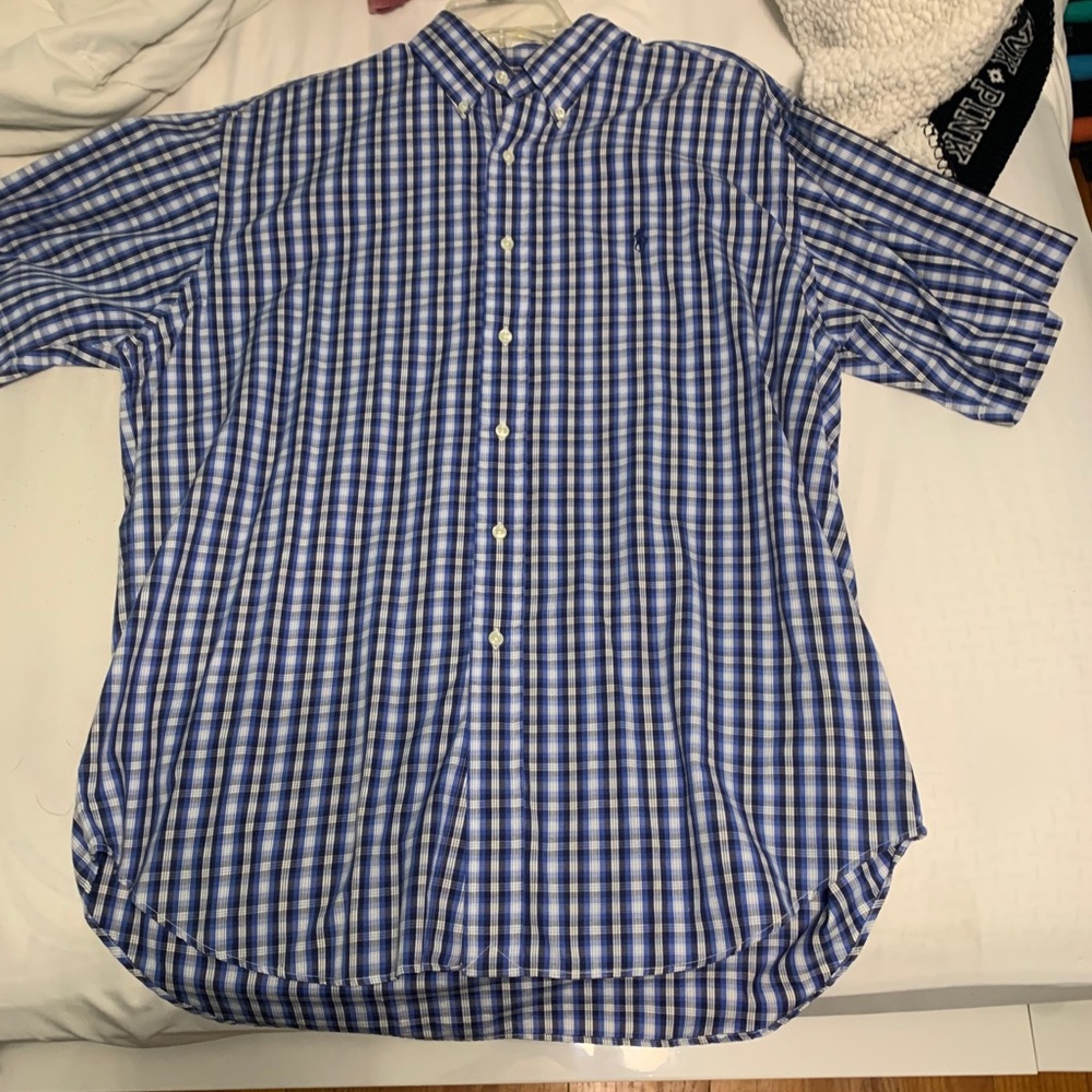 Ralph Lauren Blue Plaid Short Sleeve Button Shirt